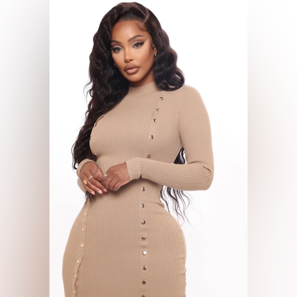 Fashion Nova Oh Snap Sweater Maxi Long Sleeve Dress Taupe NWT - Picture 2 of 7